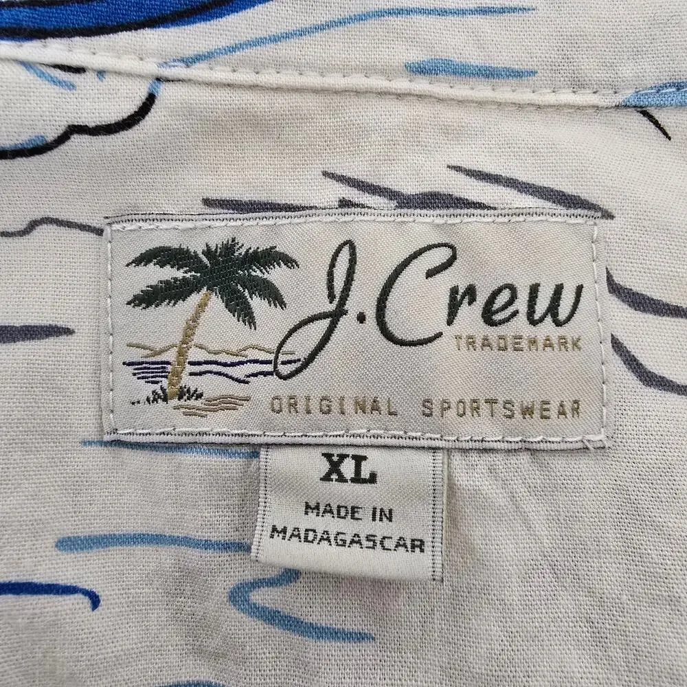 J. Crew camp-collar shirt Men XL Sailboat Nautical Print Short sleeve BH604